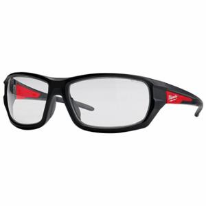 MILWAUKEE 48-73-2020 Safety Glasses, Wraparound Frame, Full-Frame, Black, Red, M Eyewear Size, Unisex | CT3NLY 55FE95