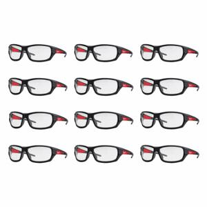 MILWAUKEE 48-73-2021X12 Safety Glasses, Uncoated, No Foam Lining, Wraparound Frame, Full-Frame, Black, Black/Red | CT3NLX 349EW9