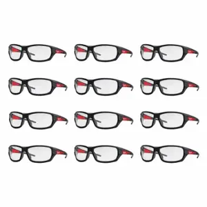 MILWAUKEE 48-73-2021X12 Safety Glasses, Uncoated, No Foam Lining, Wraparound Frame, Full-Frame, Black, Black/Red | CT3NLX 349EW9