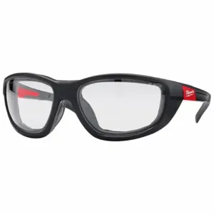 MILWAUKEE 48-73-2040 Safety Glasses, Wraparound Frame, Full-Frame, Black, Red, M Eyewear Size, Unisex, Straight | CT3NLZ 55FE99