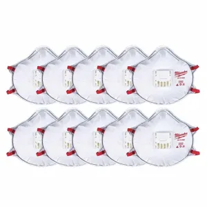 MILWAUKEE 48-73-4004 Disposable Respirator, Dual, Adj, Molded Nose Bridge, Comfort, White, 10 PK | CT3MRG 327WX0