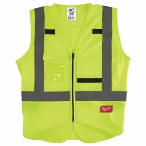 MILWAUKEE 48-73-5021 High Visibility Vest, ANSI Class 2, U, S/M, Lime, Solid Polyester, Zipper, Single | CT3KXT 55FF08