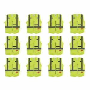 MILWAUKEE 48-73-5021X12 High Visibility Vest, ANSI Class 2, U, S/M, Lime, Solid Polyester, Zipper, ANSI Class 2 | CT3KWC 349EX3