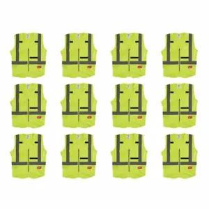 MILWAUKEE 48-73-5021X12 High Visibility Vest, ANSI Class 2, U, S/M, Lime, Solid Polyester, Zipper, ANSI Class 2 | CT3KWC 349EX3