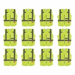 MILWAUKEE 48-73-5022X12 High Visibility Vest, ANSI Class 2, U, L/XL, Lime, Solid Polyester, Zipper, ANSI Class 2 | CT3KVR 349EX5