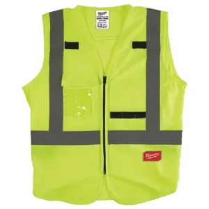 MILWAUKEE 48-73-5023 High Visibility Vest, ANSI Class 2, U, 2XL/3XL, Lime, Solid Polyester, Zipper, Single | CT3KVF 55FF12