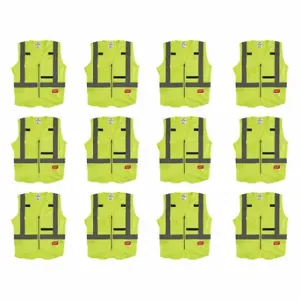 MILWAUKEE 48-73-5023X12 High Visibility Vest, ANSI Class 2, U, 2XL/3XL, Lime, Solid Polyester, Zipper, Mens | CT3KVE 349EX7