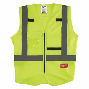 MILWAUKEE 48-73-5024 High Visibility Vest, ANSI Class 2, U, 4XL/5XL, Lime, Solid Polyester, Zipper, Single | CT3KVP 60AG96