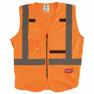 MILWAUKEE 48-73-5031 High Visibility Vest, ANSI Class 2, U, S/M, Orange, Solid Polyester, Zipper, Single | CT3KWJ 55FF14