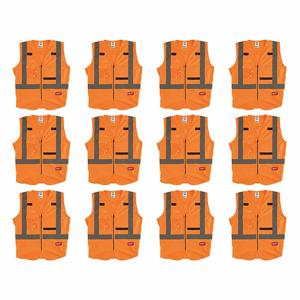 MILWAUKEE 48-73-5031X12 High Visibility Vest, ANSI Class 2, U, S/M, Orange, Solid Polyester, Zipper, ANSI Class 2 | CT3KWG 349EX9