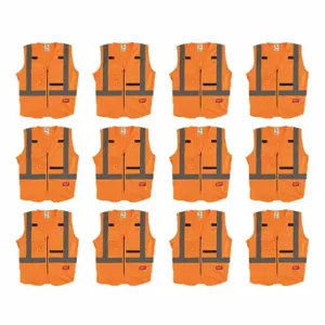 MILWAUKEE 48-73-5033X12 High Visibility Vest, ANSI Class 2, U, 2XL/3XL, Orange, Solid Polyester, Zipper, Mens | CT3KVK 349EY3