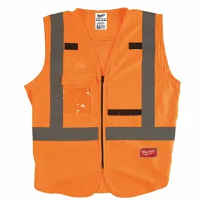 MILWAUKEE 48-73-5034 High Visibility Vest, ANSI Class 2, U, 4XL/5XL, Orange, Solid Polyester, Zipper, Single | CT3KXM 60AG98