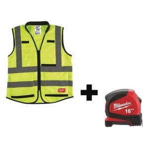 MILWAUKEE 48-73-5041, 48-22-6616 High Visibility Vest, ANSI Class 2, U, S/M, Lime, Solid Polyester, Zipper | CT3KWA 349EV5