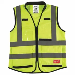 MILWAUKEE 48-73-5041 High Visibility Vest, ANSI Class 2, U, S/M, Lime, Solid Polyester, Zipper, Double | CT3KWD 55FF20