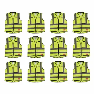 MILWAUKEE 48-73-5041X12 High Visibility Vest, ANSI Class 2, U, S/M, Lime, Solid Polyester, Zipper, ANSI Class 2 | CT3KWB 349EY5