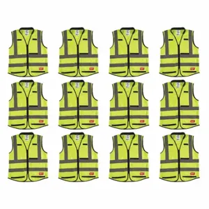 MILWAUKEE 48-73-5042X12 High Visibility Vest, ANSI Class 2, U, L/XL, Lime, Solid Polyester, Zipper, ANSI Class 2 | CT3KVT 349EY7