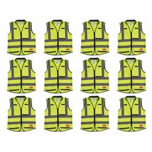 MILWAUKEE 48-73-5043X12 High Visibility Vest, ANSI Class 2, U, 2XL/3XL, Lime, Solid Polyester, Zipper, Mens | CT3KVD 349EY9