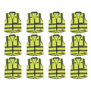 MILWAUKEE 48-73-5043X12 High Visibility Vest, ANSI Class 2, U, 2XL/3XL, Lime, Solid Polyester, Zipper, Mens | CT3KVD 349EY9