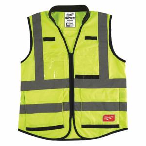 MILWAUKEE 48-73-5044 High Visibility Vest, ANSI Class 2, U, 4XL/5XL, Lime, Solid Polyester, Zipper, Double | CT3KVM 60AH01