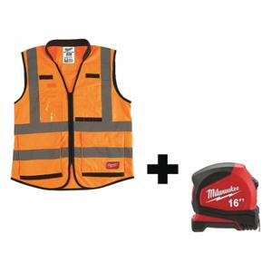 MILWAUKEE 48-73-5051, 48-22-6616 High Visibility Vest, ANSI Class 2, U, S/M, Orange, Solid Polyester, Zipper | CT3KWE 349EV8