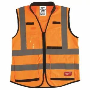 MILWAUKEE 48-73-5051 High Visibility Vest, ANSI Class 2, U, S/M, Orange, Solid Polyester, Zipper, Double | CT3KWH 55FF26