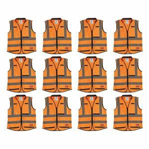 MILWAUKEE 48-73-5052X12 High Visibility Vest, ANSI Class 2, U, L/XL, Orange, Solid Polyester, Zipper, ANSI Class 2 | CT3KVX 349EZ3