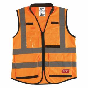 MILWAUKEE 48-73-5054 High Visibility Vest, ANSI Class 2, U, 4XL/5XL, Lime, Solid Polyester, Zipper, Double | CT3KVN 60AH03