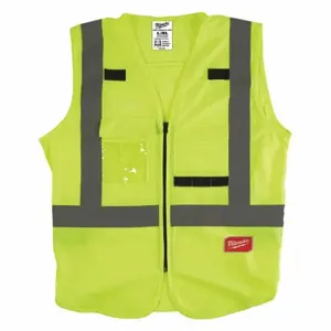 MILWAUKEE 48-73-5063 High Visibility Vest, ANSI Class 2, X, 2XL/3XL, Lime, Solid Polyester, Zipper, Single | CT3KWM 55FF13