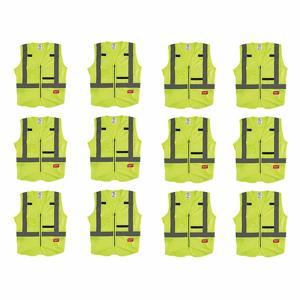 MILWAUKEE 48-73-5061X12 High Visibility Vest, ANSI Class 2, X, S/M, Lime, Solid Polyester, Zipper | CT3KXB 349EX4