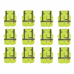 MILWAUKEE 48-73-5061X12 High Visibility Vest, ANSI Class 2, X, S/M, Lime, Solid Polyester, Zipper | CT3KXB 349EX4