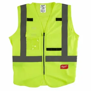 MILWAUKEE 48-73-5062 High Visibility Vest, ANSI Class 2, X, L/XL, Lime, Solid Polyester, Zipper, Single | CT3KXP 55FF11