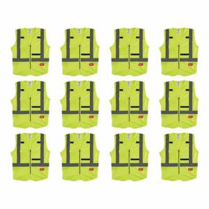 MILWAUKEE 48-73-5063X12 High Visibility Vest, ANSI Class 2, X, 2XL/3XL, Lime, Solid Polyester, Zipper | CT3KWK 349EX8