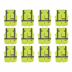 MILWAUKEE 48-73-5063X12 High Visibility Vest, ANSI Class 2, X, 2XL/3XL, Lime, Solid Polyester, Zipper | CT3KWK 349EX8