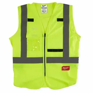 MILWAUKEE 48-73-5064 High Visibility Vest, ANSI Class 2, X, 4XL/5XL, Lime, Solid Polyester, Zipper, Single | CT3KWR 60AG97