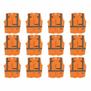 MILWAUKEE 48-73-5072X12 High Visibility Vest, ANSI Class 2, X, L/XL, Orange, Solid Polyester, Zipper | CT3KWX 349EY2