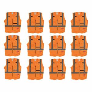 MILWAUKEE 48-73-5073X12 High Visibility Vest, ANSI Class 2, X, 2XL/3XL, Orange, Solid Polyester, Zipper | CT3KWN 349EY4