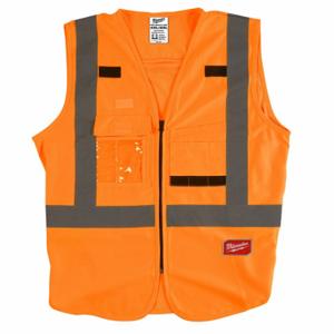 MILWAUKEE 48-73-5074 High Visibility Vest, ANSI Class 2, X, 4XL/5XL, Orange, Solid Polyester, Zipper, Single | CT3KXR 60AG99