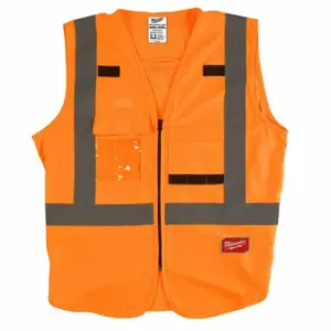 MILWAUKEE 48-73-5074 High Visibility Vest, ANSI Class 2, X, 4XL/5XL, Orange, Solid Polyester, Zipper, Single | CT3KXR 60AG99