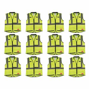 MILWAUKEE 48-73-5083X12 High Visibility Vest, ANSI Class 2, X, S/M, Lime, Solid Polyester, Zipper, ANSI Class 2 | CT3KXC 349EZ0