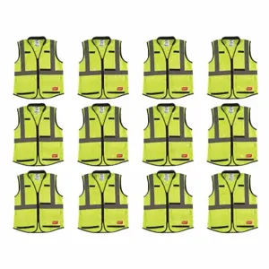 MILWAUKEE 48-73-5083X12 High Visibility Vest, ANSI Class 2, X, S/M, Lime, Solid Polyester, Zipper, ANSI Class 2 | CT3KXC 349EZ0