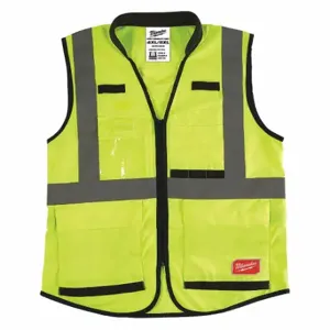 MILWAUKEE 48-73-5084 High Visibility Vest, ANSI Class 2, X, 4XL/5XL, Lime, Solid Polyester, Zipper, Double | CT3KWQ 60AH02