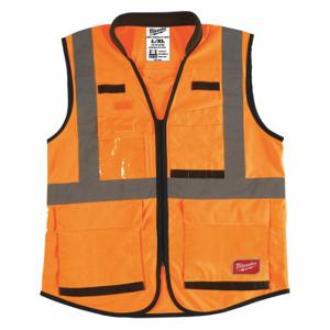 MILWAUKEE 48-73-5091 High Visibility Vest, ANSI Class 2, X, S/M, Orange, Solid Polyester, Zipper, Double | CT3KXK 55FF27