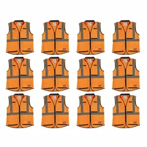 MILWAUKEE 48-73-5093X12 High Visibility Vest, ANSI Class 2, X, S/M, Orange, Solid Polyester, Zipper, ANSI Class 2 | CT3KXJ 349EZ6