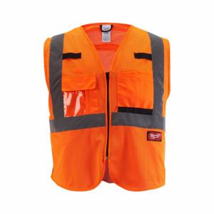 MILWAUKEE 48-73-5115 Safety Vest, Ansi Class 2, U, S/M, Orange, Mesh Polyester, Zipper, Single | CT3NNQ 787V30