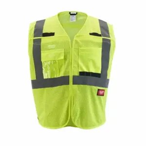 MILWAUKEE 48-73-5124 Safety Vest, Ansi Class 2, U, 4Xl/5Xl, Lime, Mesh Polyester, Hook-And-Loop, Single | CT3NMT 787V37