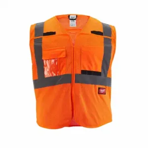 MILWAUKEE 48-73-5127 Safety Vest, Ansi Class 2, U, 2Xl/3Xl, Orange, Mesh Polyester, Hook-And-Loop, Single | CT3NMP 787V40