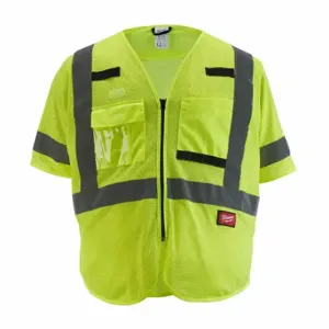 MILWAUKEE 48-73-5134 Safety Vest, Ansi Class 3, U, 4Xl/5Xl, Lime, Mesh Polyester, Zipper, Single | CT3NPN 787V45