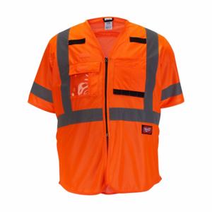 MILWAUKEE 48-73-5148 Safety Vest, Ansi Class 3, U, 4Xl/5Xl, Orange, Solid Polyester, Zipper, Single | CT3NPU 787V57