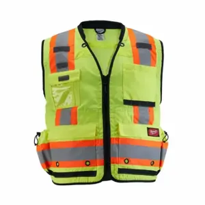 MILWAUKEE 48-73-5163 Safety Vest, Ansi Class 2, U, 2Xl/3Xl, Lime, Mesh Polyester, Zipper, Contrasting, Single | CT3NML 787V60