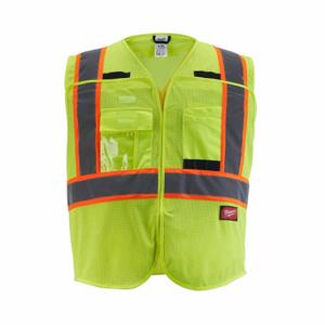 MILWAUKEE 48-73-5172 Safety Vest, Ansi Class 2, X, L/Xl, Lime, Mesh Polyester, Zipper, Contrasting, Single | CT3NPA 787V67